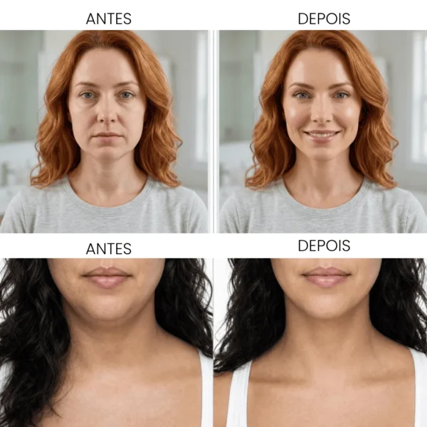 Antes e depois de drenagem facial e contorno da mandíbula