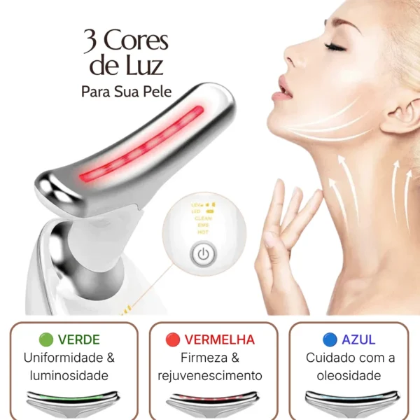 Massageador facial LED 3 cores com luz vermelha azul e verde