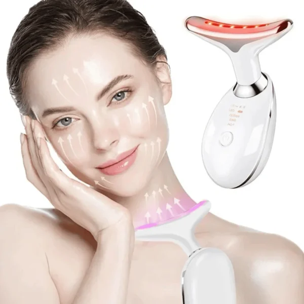 Massageador facial LED 3 cores com mulher