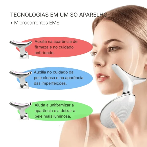Tecnologia LED de 3 cores do massageador facial