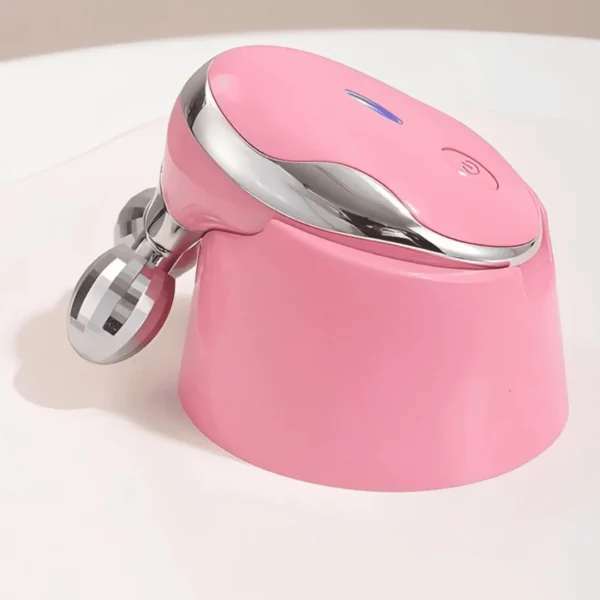 Massageador facial com microcorrente EMS e suporte rosa