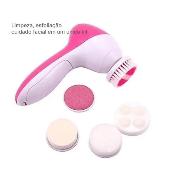 Escova elétrica facial 5 em 1 com aparelho e acessórios