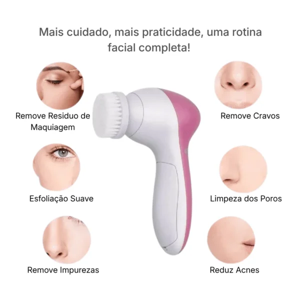 Escova elétrica facial 5 em 1 para diferentes áreas do rosto